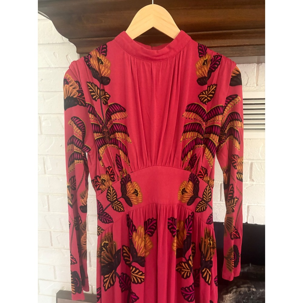 Farm Rio Long-Sleeve Mock-Neck Maxi Dress Red Floral Size Small - Picture 7 of 12